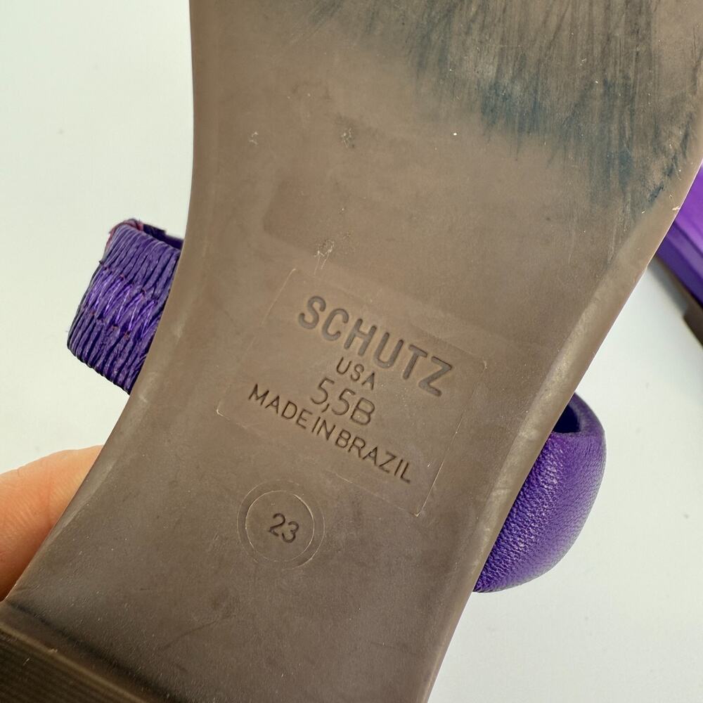 Schutz Size 5.5B‎ Purple Leather Strap Slide Flat Sandals Indie Summer Brazil - Picture 4 of 6